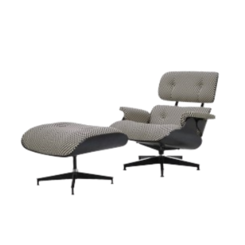 Eames Lounge Chair and Ottoman (Ebony with Checkered Fabric)