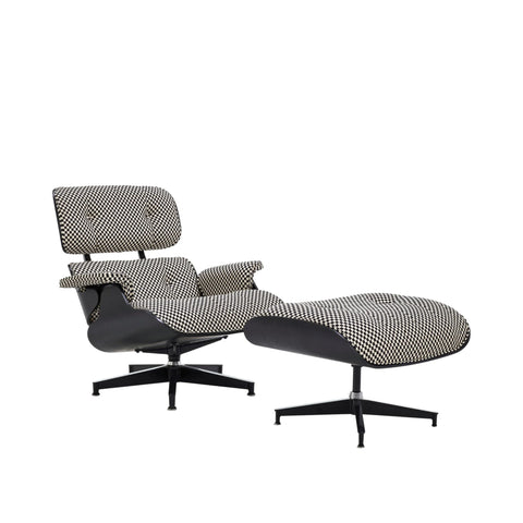 Eames Lounge Chair and Ottoman (Ebony with Checkered Fabric)
